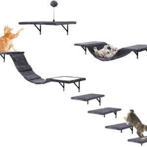 Practical Wall-Mounted Cat Climbing Frame Set, Artificial Pet Tower, Suitable for Indoor Pet Cats to Play and Rest(Dark Grey)