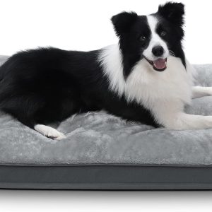 Dog Crate Bed Waterproof Deluxe Plush Dog Beds with Removable Washable Cover Anti-Slip Bottom Pet Sleeping Mattress for Large, Medium, Jumbo, Small Dogs, 35 x 22 inch, Gray