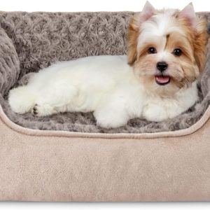 Rectangle Dog Bed for Large Medium Small Dogs Machine Washable Sleeping Sofa Non-Slip Bottom Breathable Soft Puppy Bed Durable Orthopedic Calming Pet , Multiple Size, Beige
