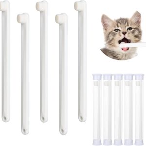 Small Dog & Cat Toothbrush 5 Set, Micro Nano Bristles to Clean pet Teeth Toothbrushes, Puppy Dogs Pet Tooth Cleaning Kit with Storage Box（White
