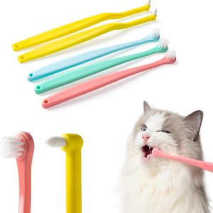 Small Dog & Cat Toothbrush Micro Head, Cat Dental Care, Pets Toothbrush, Oral Hygiene, Easy to Handle, Deep Clean, Soft Bristles, Multi-Angle, Round&Pointed Toothbrush, 5 PCS