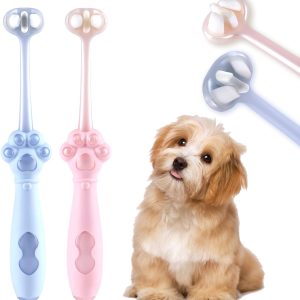 2-Pack 3-Sided Dog Toothbrush, Puppy Toothbrushes with Unique Bristle Technology, Oral Care for Pets, for Medium and Small Dogs
