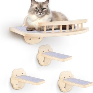 Cat Wall Shelves with 3 Steps and Hammock Cats Wall Furniture for Medium/Small Cats for Climbing Shelf Play Area.