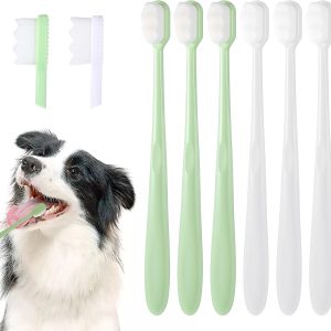 6 Pack Small Dog Toothbrush Pet Tooth Brush for Dog Cat Puppy Teeth Cleaning Ultra-Soft Wavy Bristles Tooth Brush Dental Care for Small to Large Pets, Easy Teeth Cleaning Kit (3 Green, 3 White)​