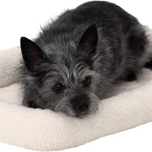 Dog Bed for Extra Small Dogs & Indoor Cats, 100% Washable, Sized to Fit Crates - Sherpa Fleece Bolster Crate Pad - Cream, Extra Small