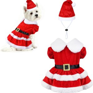 Dog Christmas Dress Santa Hat Dog Christmas Outfit Holiday Santa Costume Outfit Clothes for Small Medium Dogs (X-Large)