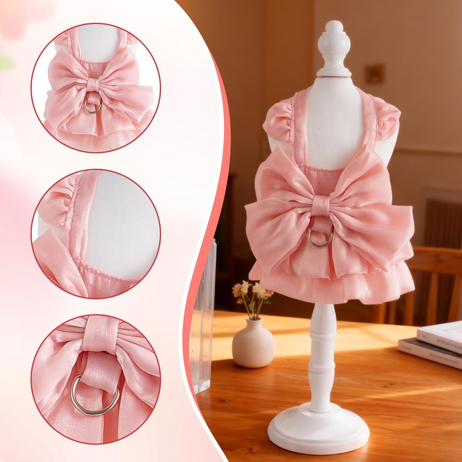 Dog Princess Costume Dog Wedding Dress Cute Cat Skirt Sleeveless Puppy Girl Clothes for Small Pet Puppy Cats with D-Ring (Pink, Small) - Image 2