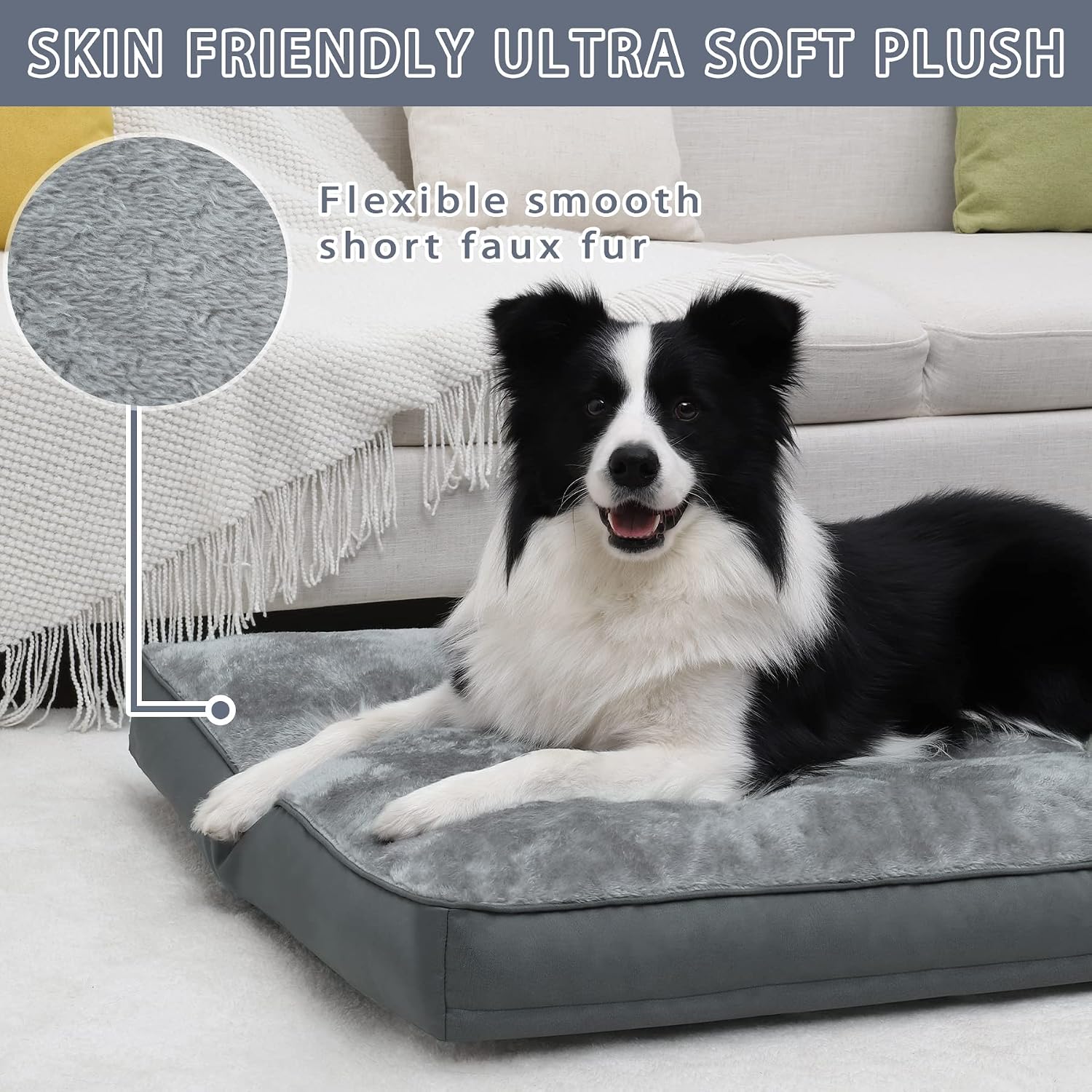 Dog Crate Bed Waterproof Deluxe Plush Dog Beds with Removable Washable Cover Anti-Slip Bottom Pet Sleeping Mattress for Large, Medium, Jumbo, Small Dogs, 35 x 22 inch, Gray - Image 2